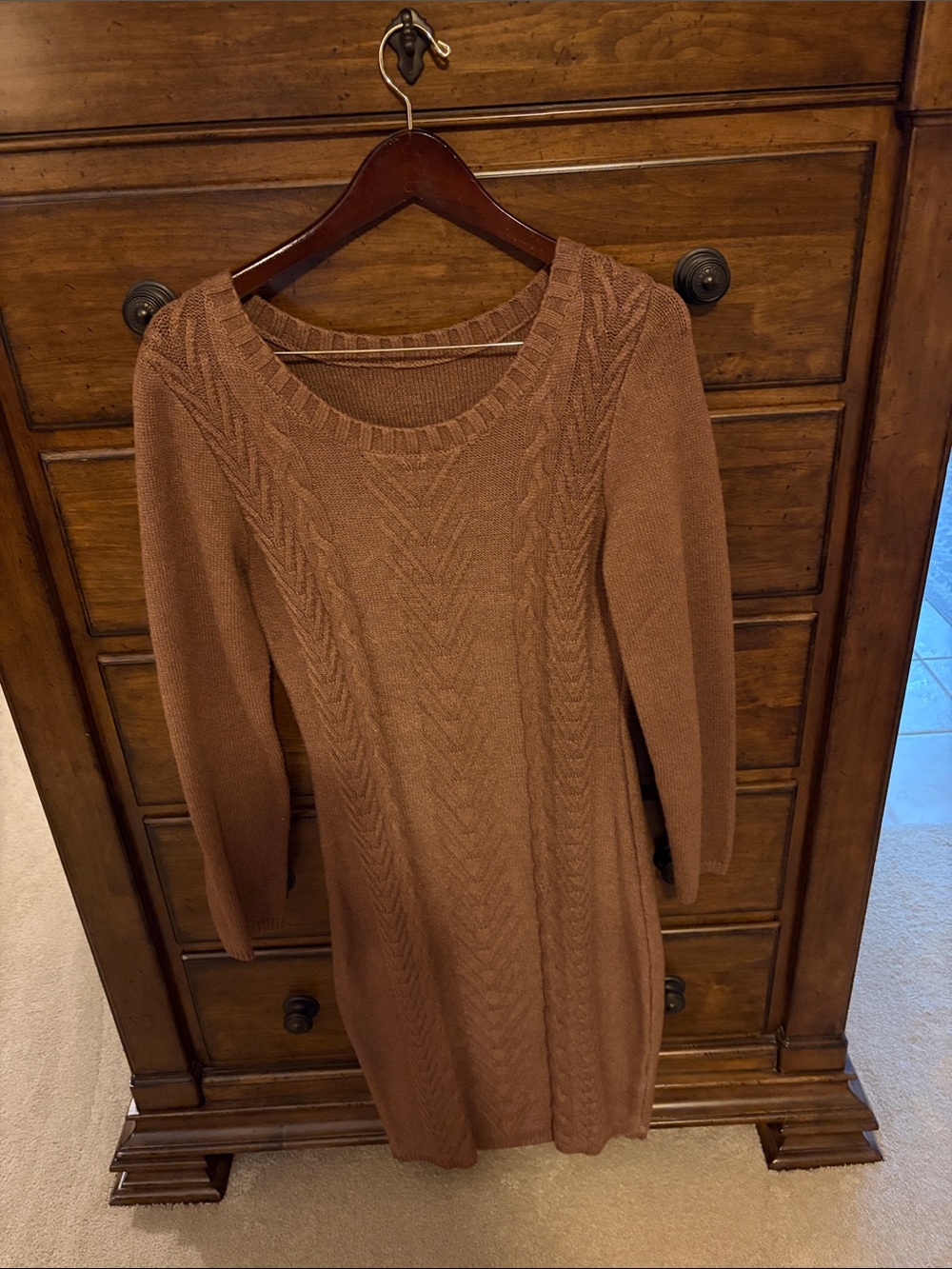 Women's Cable Knit Sweater Dress in Brown
